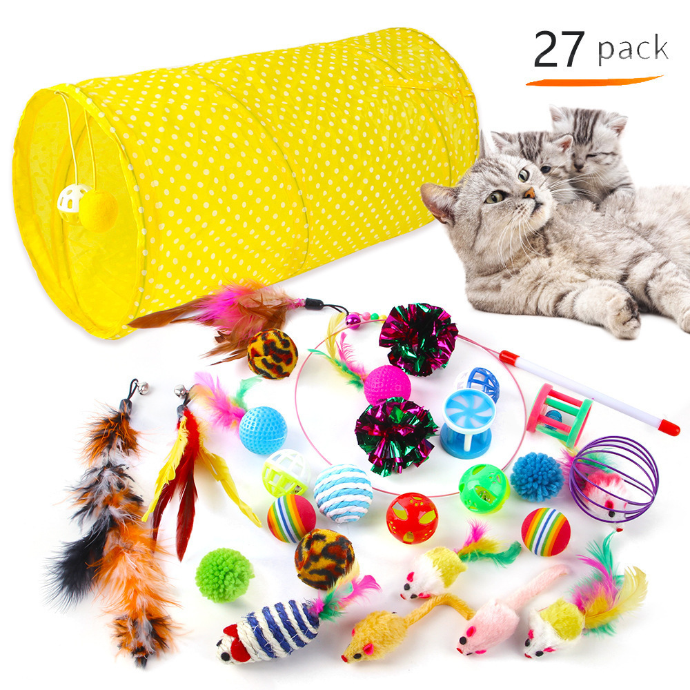 wholesale 21PCS Cat Toys Interactive Kitten Toys Assortments Tunnel Balls Fish Feather Teaser Wand Mice