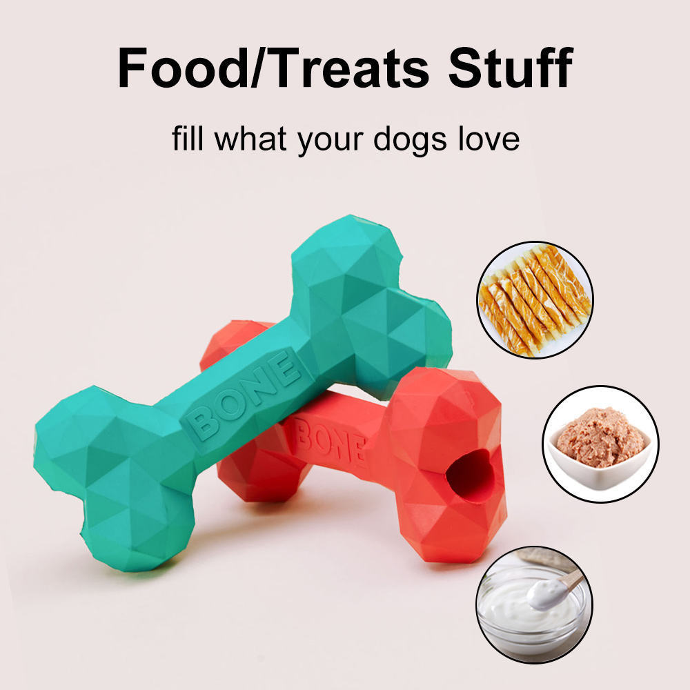 mu Diamond Bone Treat Food Stuff Dispensing Natural Rubber Dog Treat Bone Enrich Dog Toy