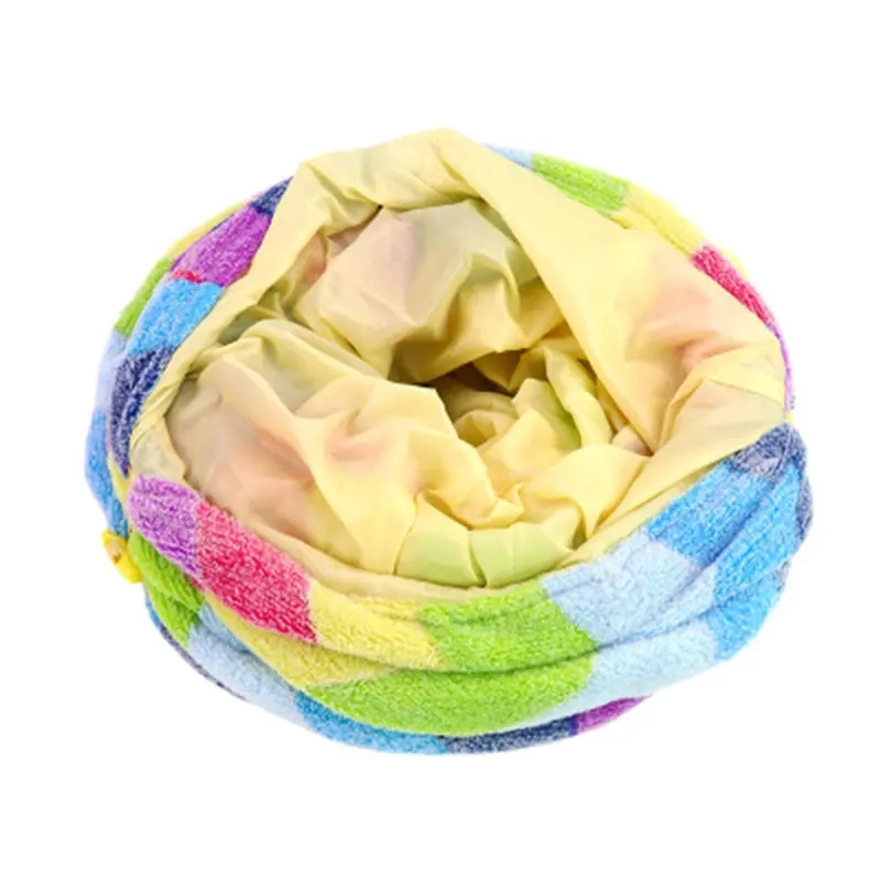 Hot sale Rainbow Warm Safe Polar Fleece One Way Attachable Foldable Pet Cat Tunnel Toy with Crinkle Sound