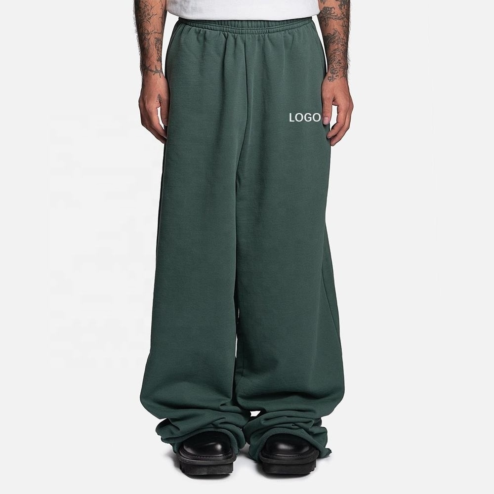 Street Wear Sweat pants Customized Mens French Terry Stacked Cotton Acid Washed Men Raw Edge At Cuffs Jogger Pants