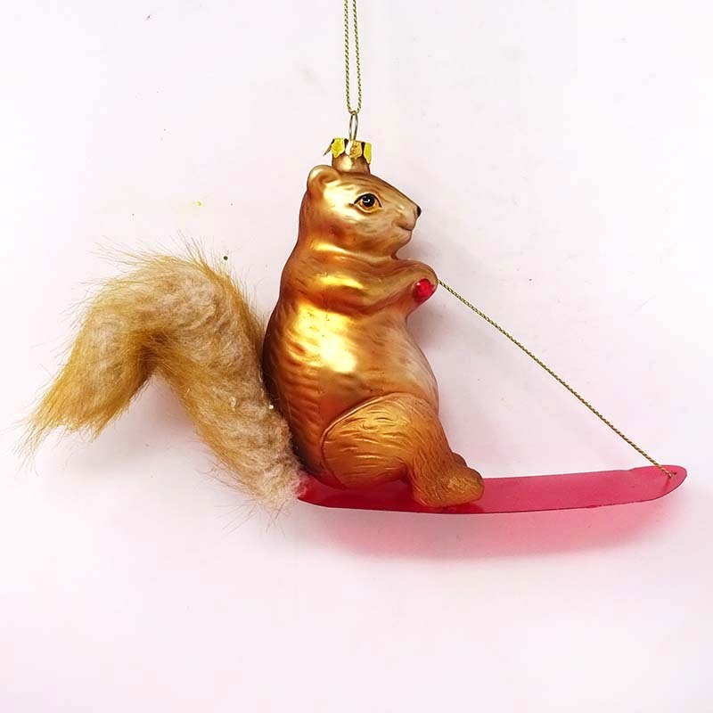 Factory glass hanging christmas ornament with santa inside glass squirrel surfing pendant