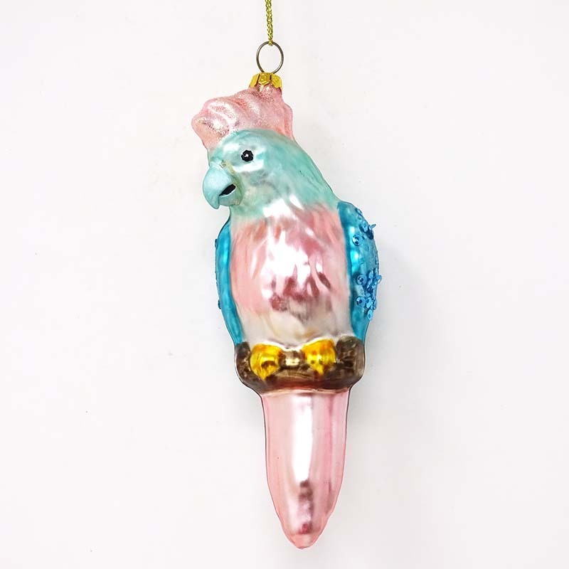 Wholesale christmas tree baubles 2024 crested colorful parrot pendant standing on a branch