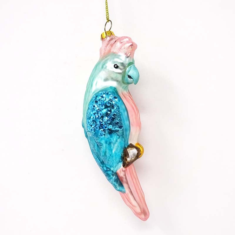 Wholesale christmas tree baubles 2024 crested colorful parrot pendant standing on a branch