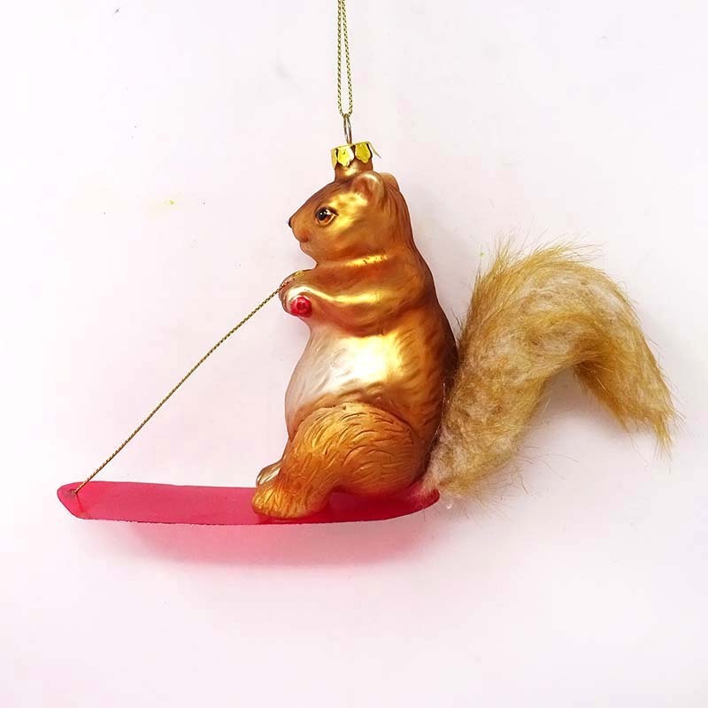 Factory glass hanging christmas ornament with santa inside glass squirrel surfing pendant