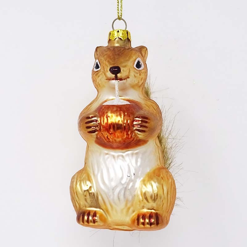 Wholesale handmade glass ornaments squirrel gnawing pine cone pendant