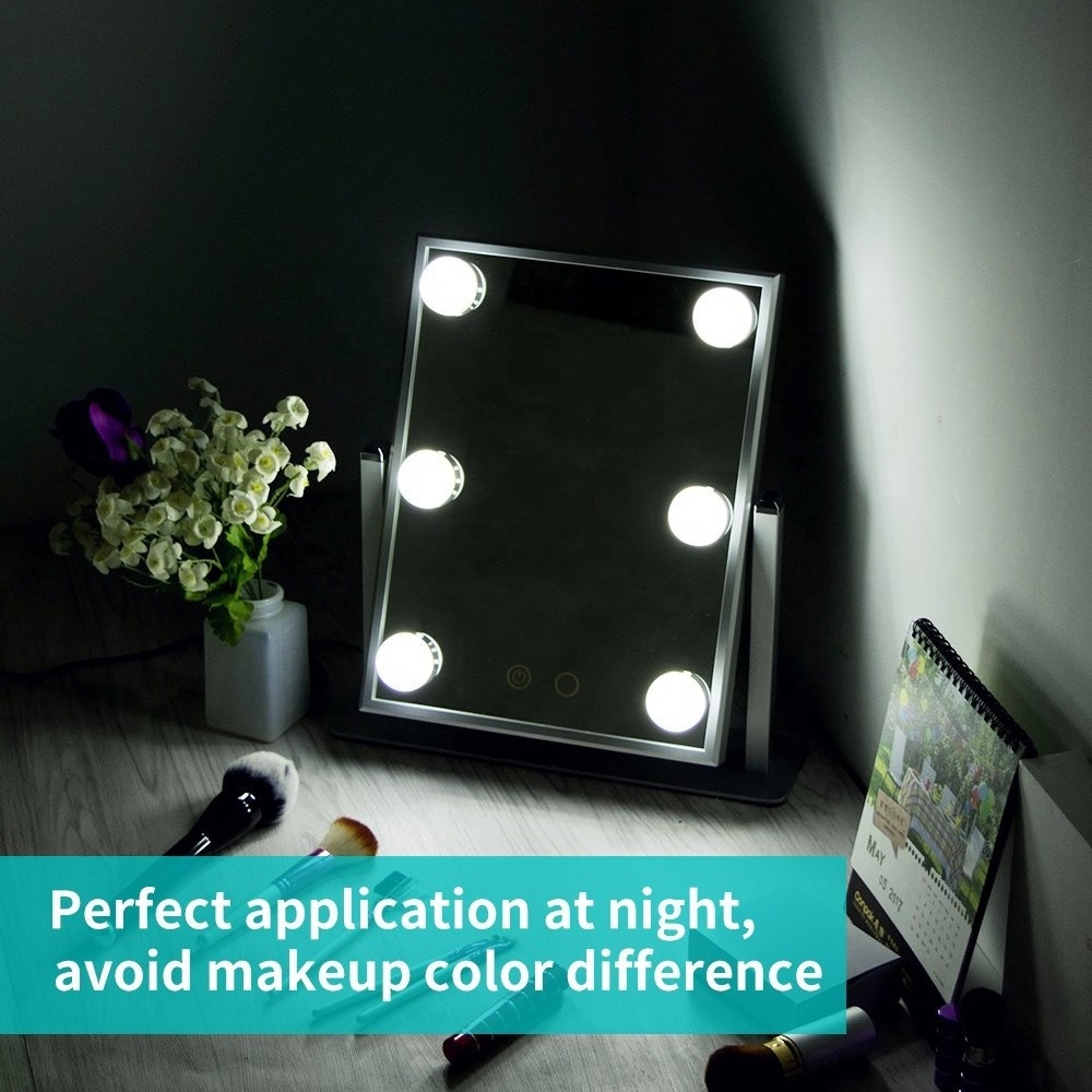 Hollywood led mirror light with 6 led bulbs 360 degree rotation make up led light mirror