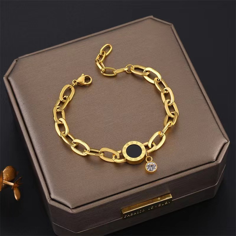 Bracelet en acier inoxydable 2024 Fashion Jewelry 14k Gold Plated CZ Interlocking Circle Charm Bracelet stainless steel women