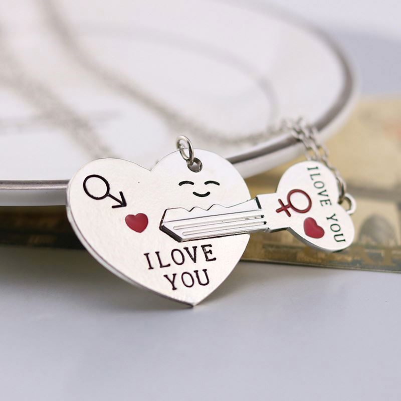 2024 Designs Stainless Steel Mens Jewelry heart key couple Necklace