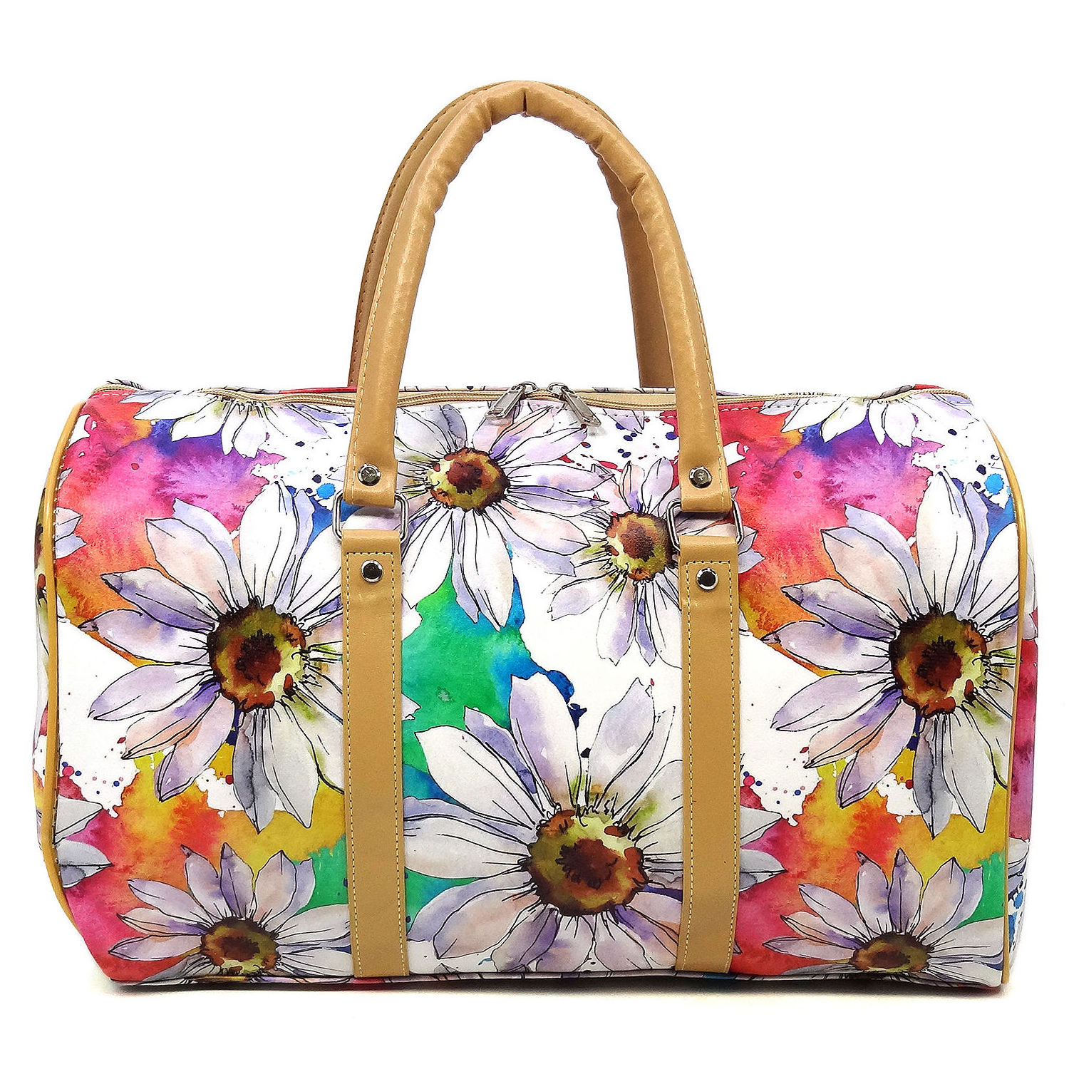 Custom Fashion Floral Print Oilcloth Duffle Overnight Weekend Bag Lady Waterproof Hand Carry Travel Luggage Bag