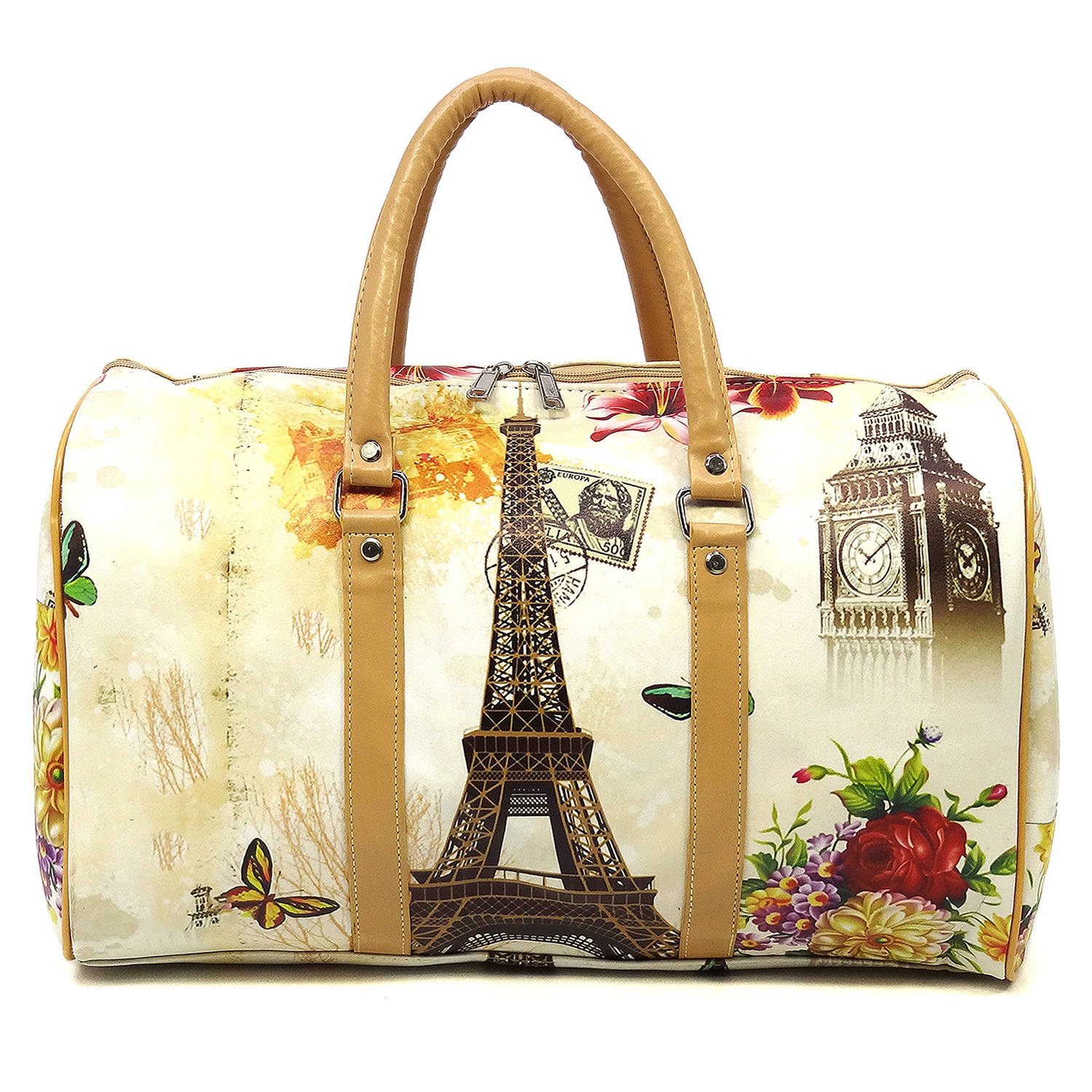 Fashion Pairs Print Customized Duffle Overnight Weekend Bag Waterproof Oilcloth Travel Bag For Ladies