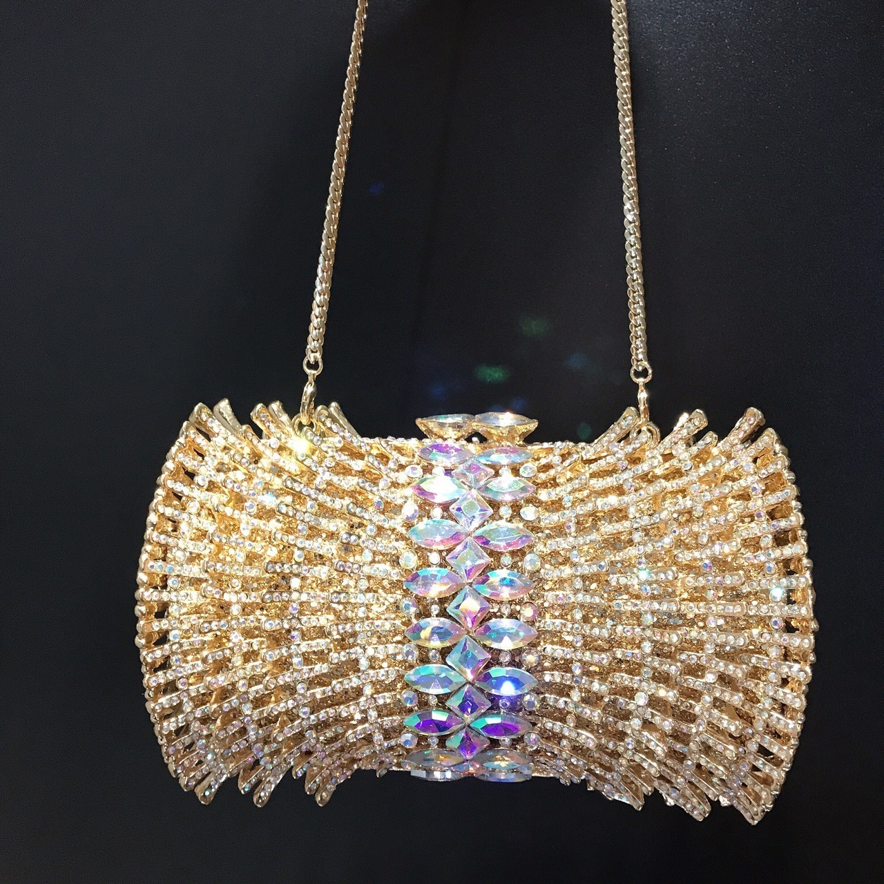 Gold Crystal Bag for Women, Elegant Diamond Clutch Purse for Parties and Special Occasions - Cappuccino Brand