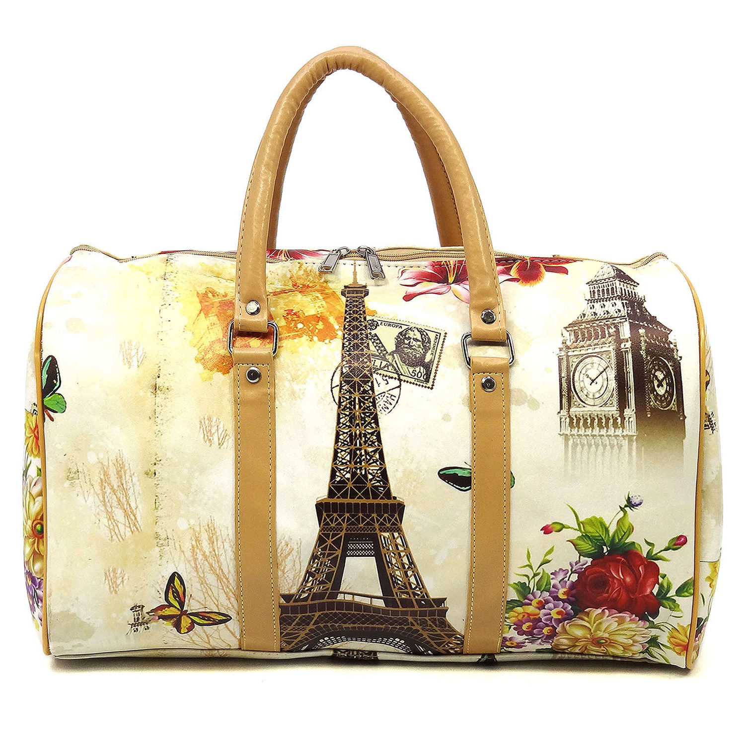 Custom Fashion Floral Print Oilcloth Duffle Overnight Weekend Bag Lady Waterproof Hand Carry Travel Luggage Bag