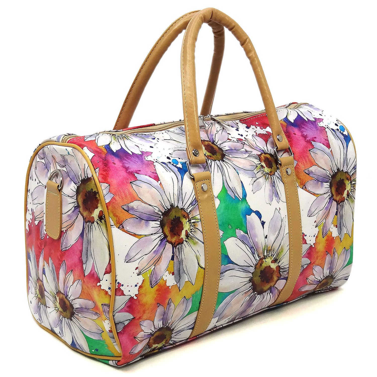 Custom Fashion Floral Print Oilcloth Duffle Overnight Weekend Bag Lady Waterproof Hand Carry Travel Luggage Bag