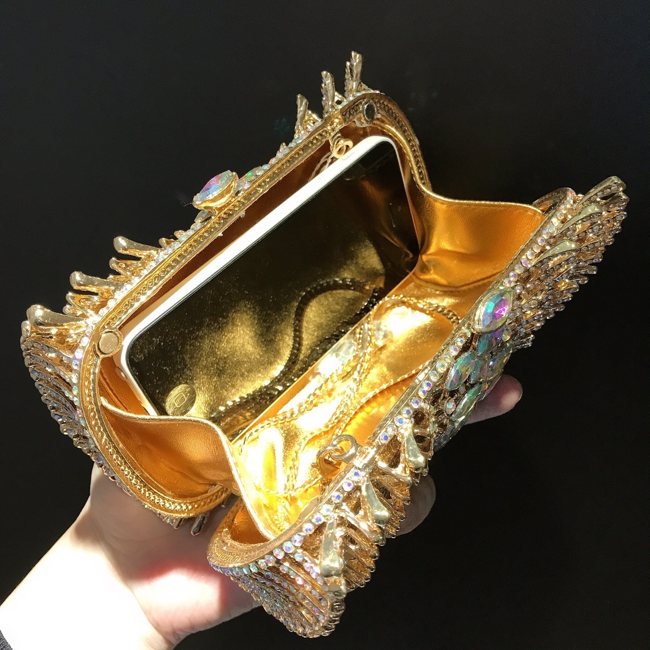 Gold Crystal Bag for Women, Elegant Diamond Clutch Purse for Parties and Special Occasions - Cappuccino Brand