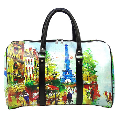 Fashion Pairs Print Customized Duffle Overnight Weekend Bag Waterproof Oilcloth Travel Bag For Ladies