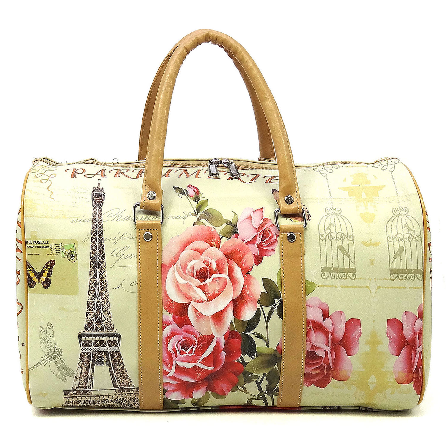 Custom Fashion Floral Print Oilcloth Duffle Overnight Weekend Bag Lady Waterproof Hand Carry Travel Luggage Bag