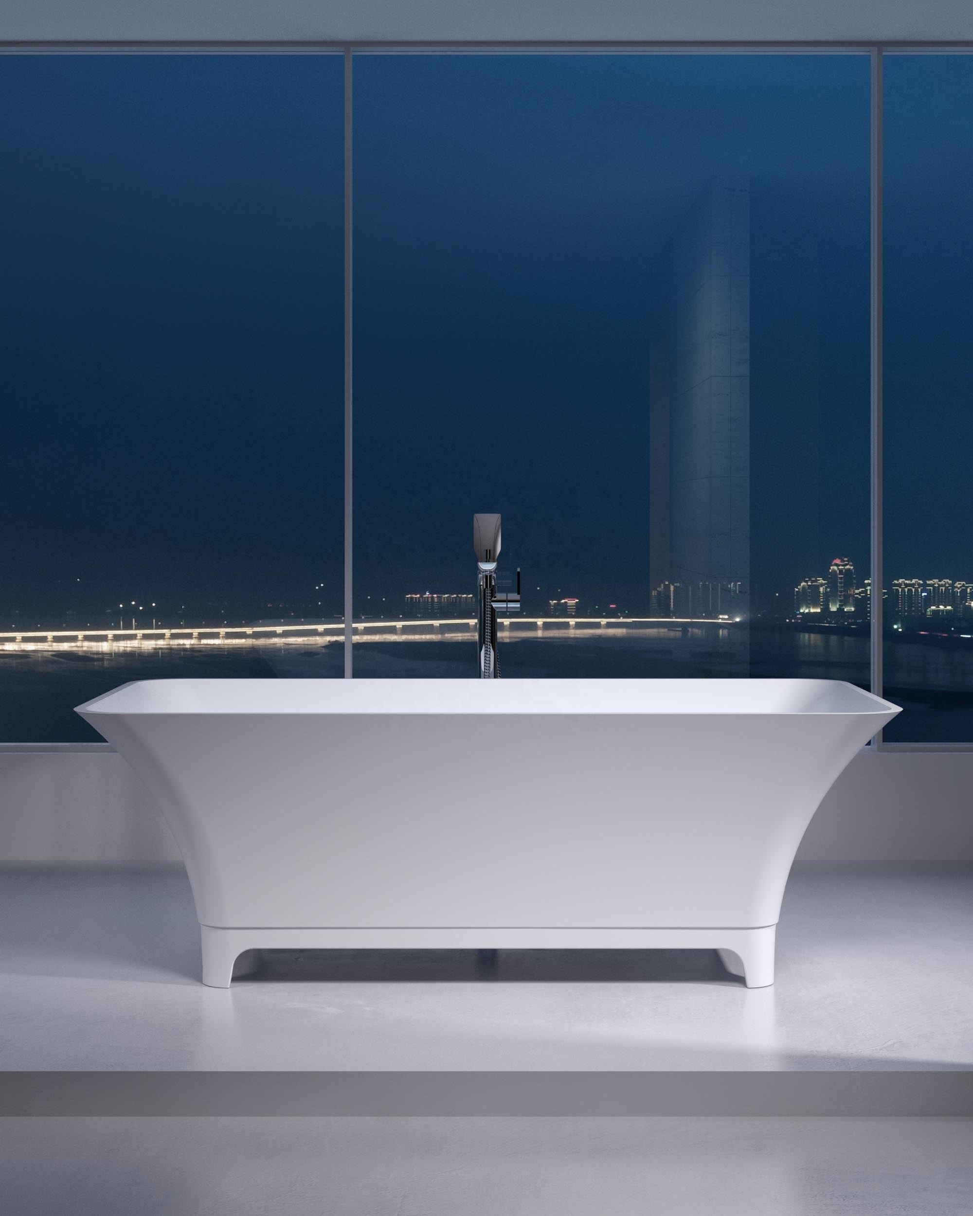 Square  solid marble  bathtub with black stand TC-S91