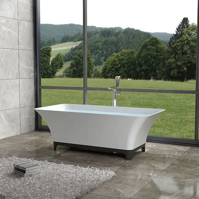 Square  solid marble  bathtub with black stand TC-S91