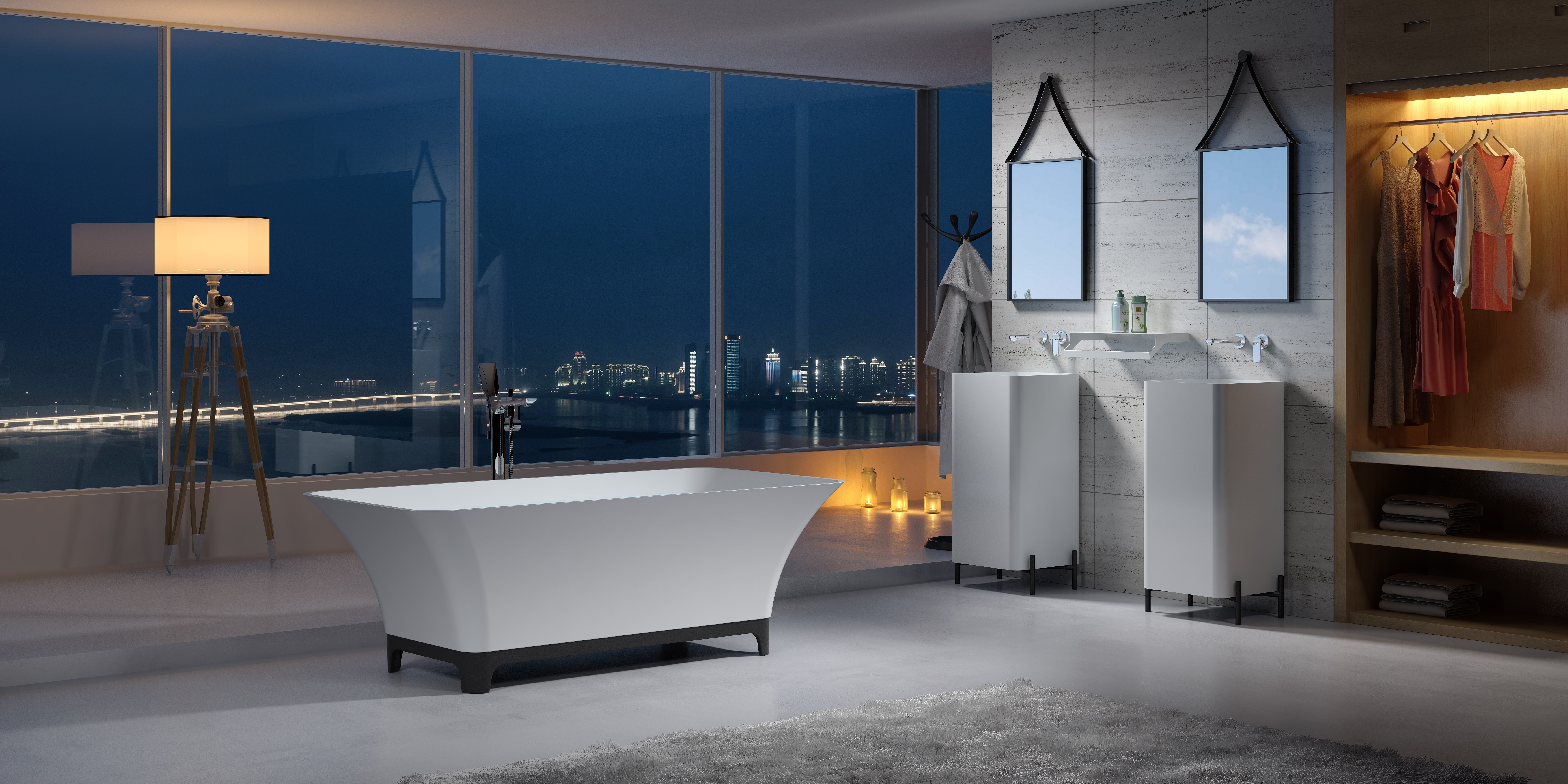 Square  solid marble  bathtub with black stand TC-S91