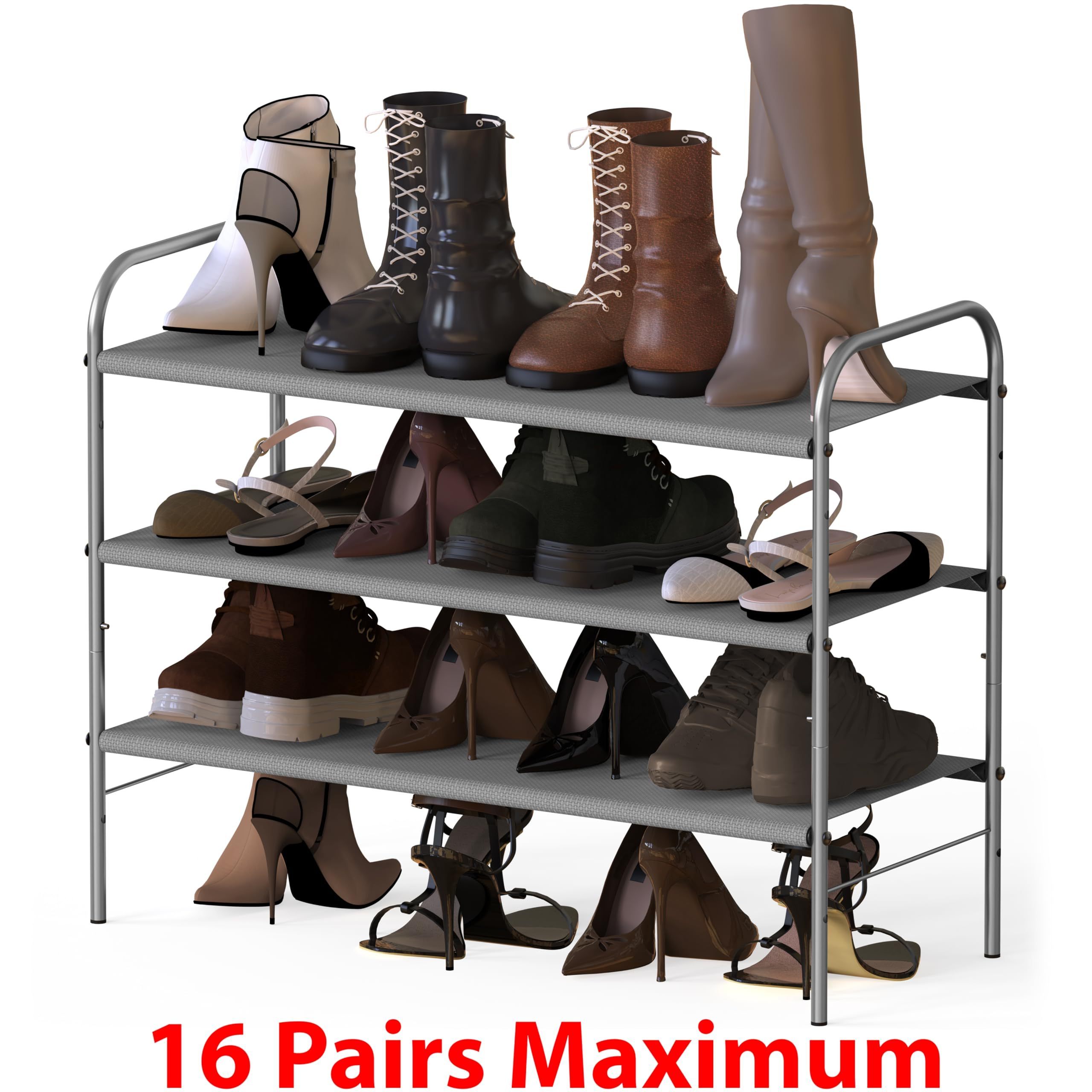 Shoe Rack 3 Tier Storage Organizer for Closet Entryway Black