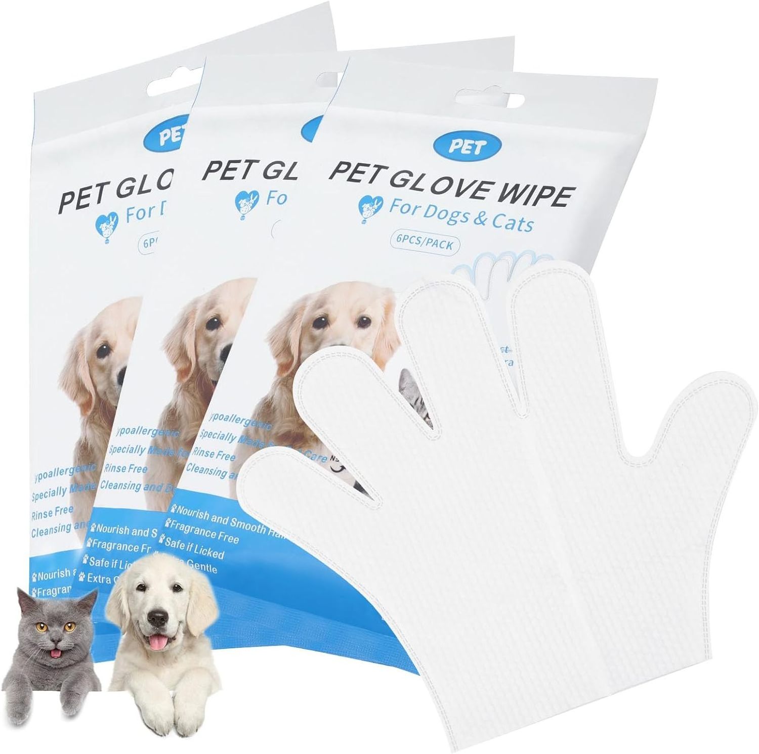 Pet Bathing Wipes for Dogs & Cats Cleaning & Deodorizing Grooming Gloves Nourish Fur Glove Wipes for Daily Care