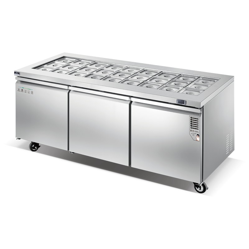 commercial kitchen stainless steel  4 door sandwich salad bar pizza  preparation table drawer refrigerated cabinet