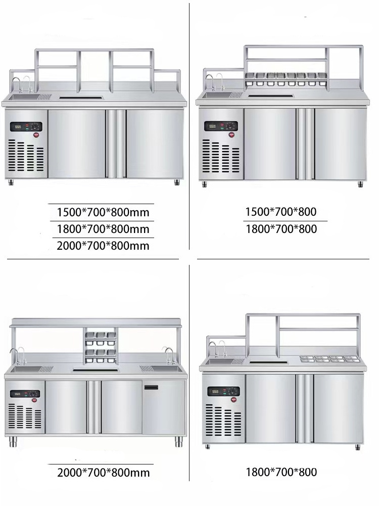 The latest Bobo tea stainless steel counter supports customized milk tea bars with multiple models of refrigeration