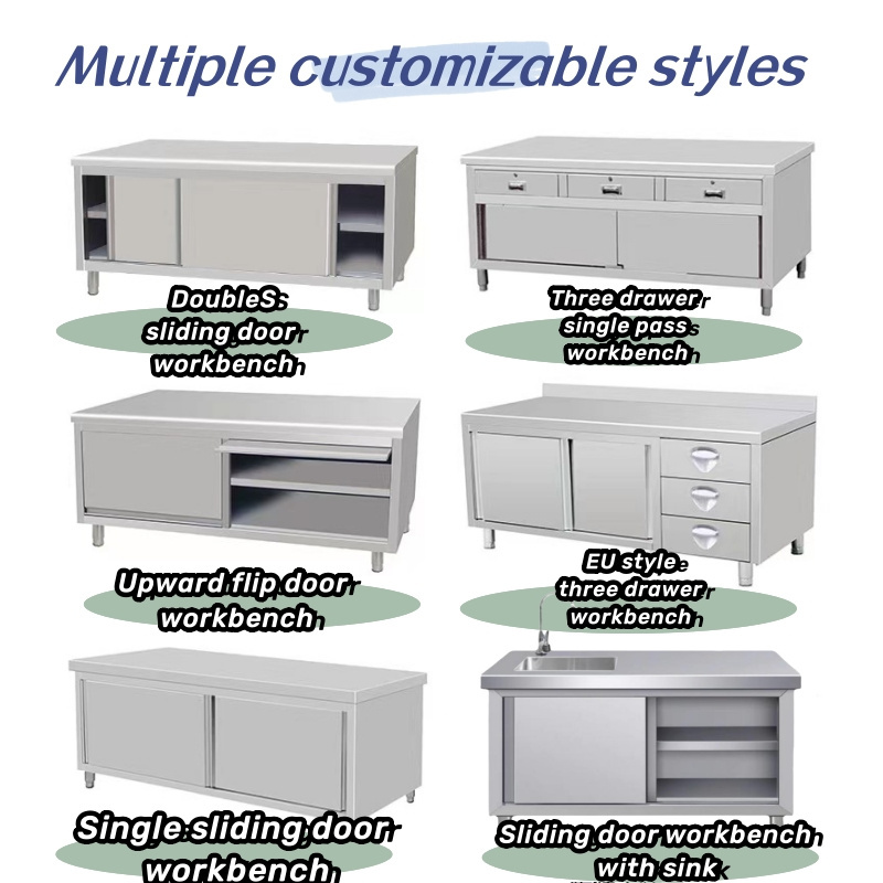 Kitchen Bench Cabinet Food Prep Stainless Steel Work Table Cabinet Counter storage cabinet with sliding door