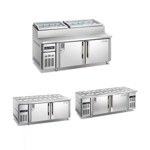 commercial kitchen stainless steel  4 door sandwich salad bar pizza  preparation table drawer refrigerated cabinet