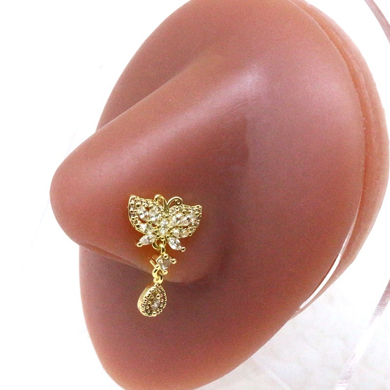 Getta new gold nose ring design tarnish free nose rings butterfly nose piercings wholesale piercing jewelry