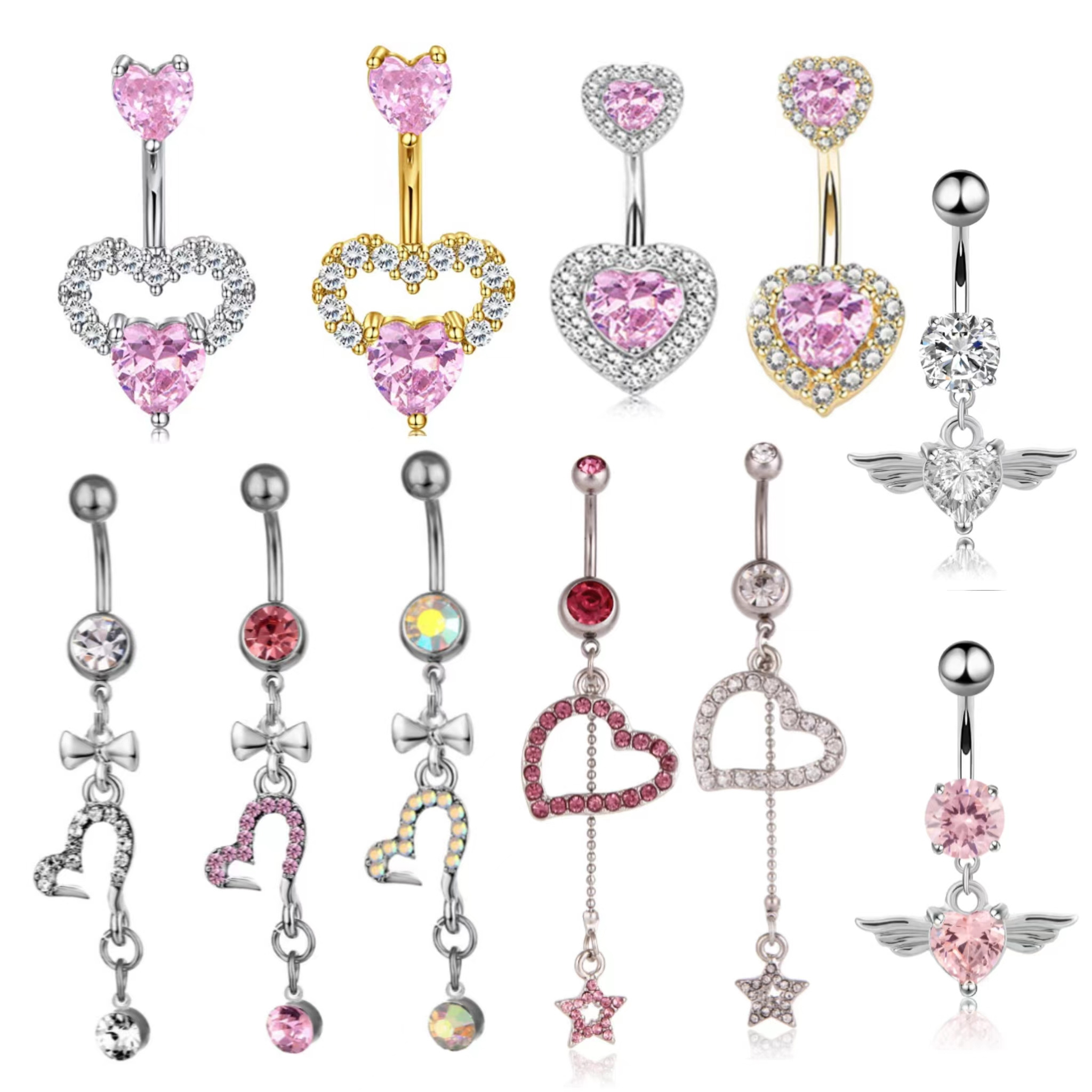 Getta 14G stainless steel belly rings women dangle heart belly button piercing sexy belly ring surgical steel piercing