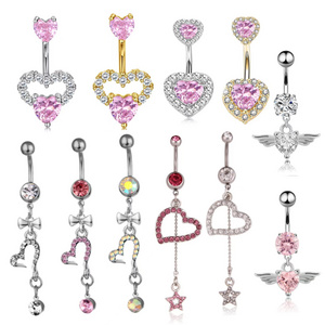 Getta 14G stainless steel belly rings women dangle heart belly button piercing sexy belly ring surgical steel piercing