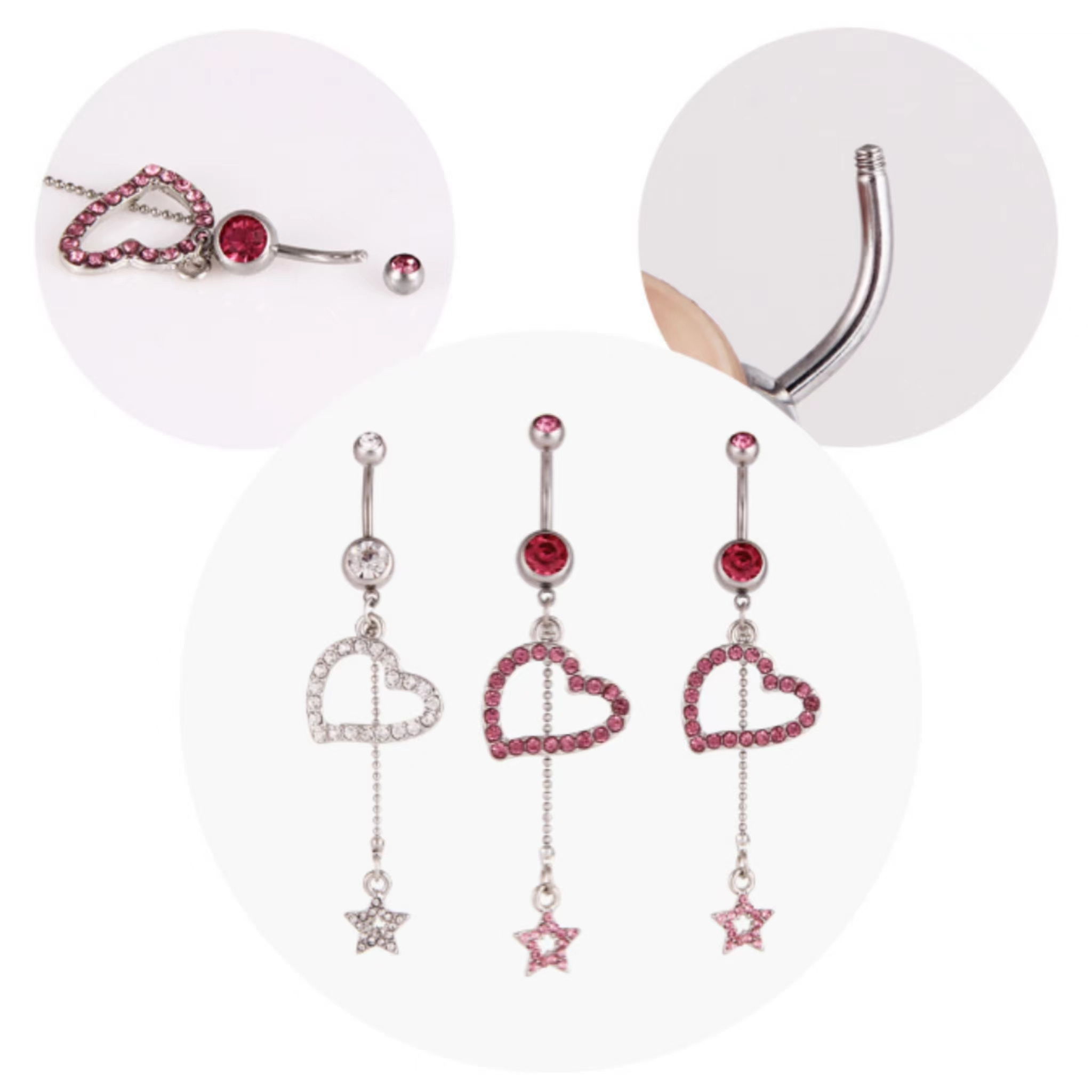 Getta 14G stainless steel belly rings women dangle heart belly button piercing sexy belly ring surgical steel piercing