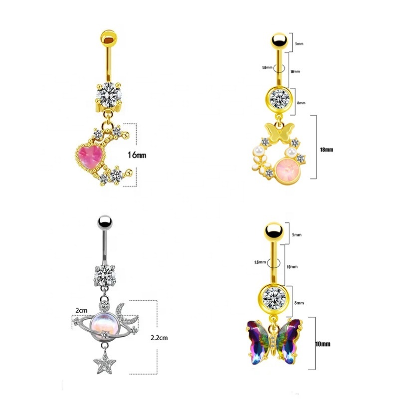 Getta Fashion Piercing double gems Heart Surgical Steel  belly button rings CZ Zircon Jewelry Custom navel  rings for women