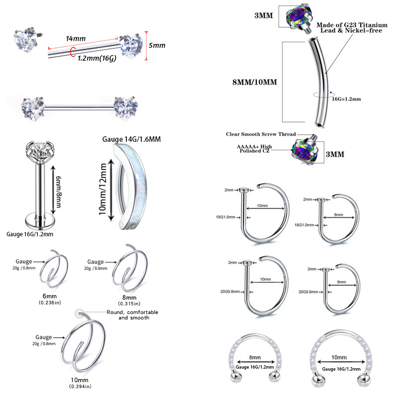 Gatte 100% sterile titanium 7mm nose flat back helix horse nostril nipple navel earring piercing jewelry with green crystals