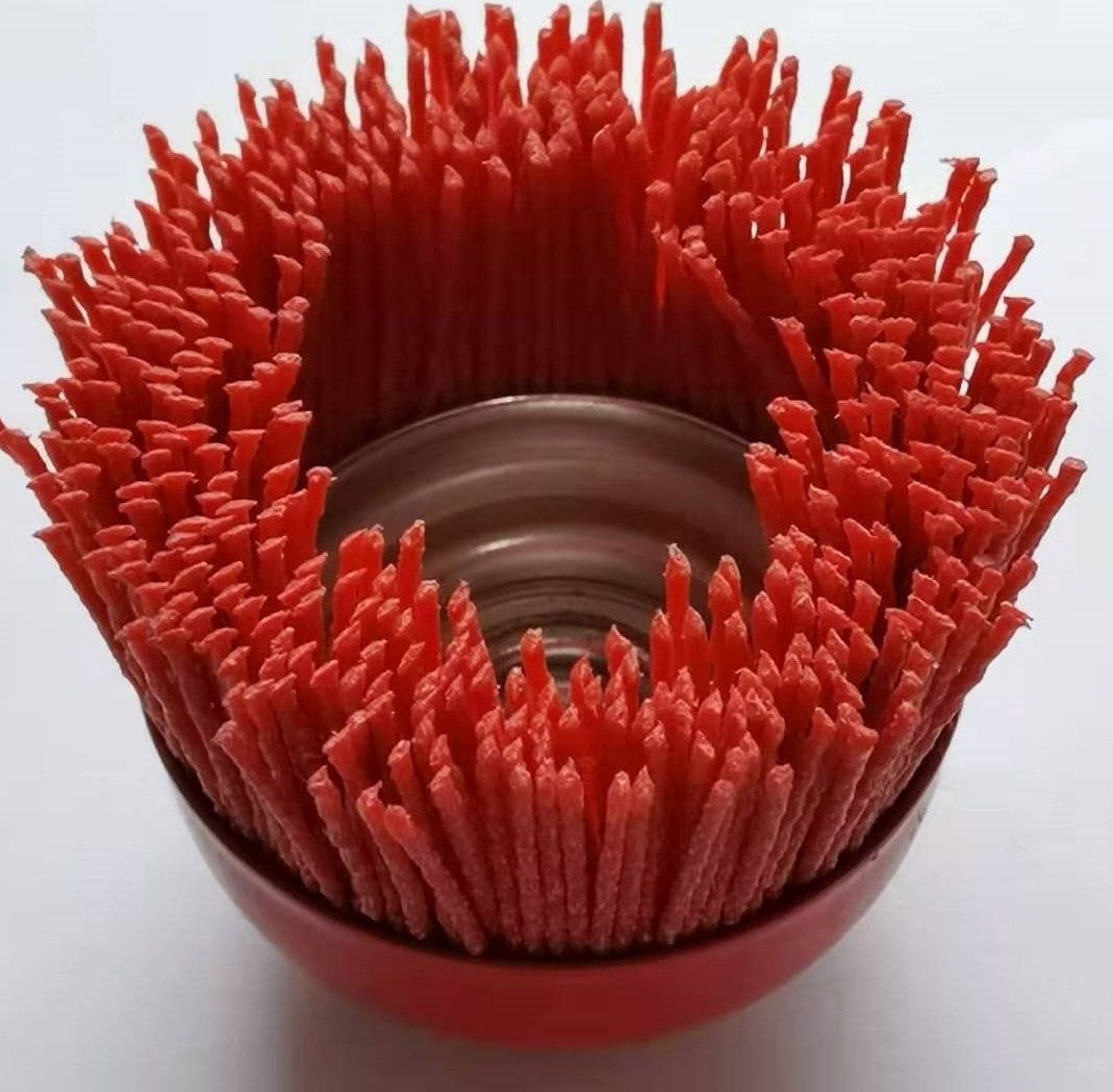 6''  Nylon Bristle Cup Wire Brush Shank Filament 80 Grit Abrasive wire polishing Brush with 5/8