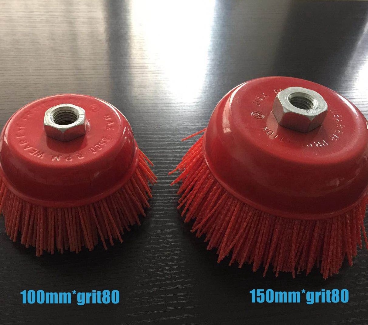 6''  Nylon Bristle Cup Wire Brush Shank Filament 80 Grit Abrasive wire polishing Brush with 5/8