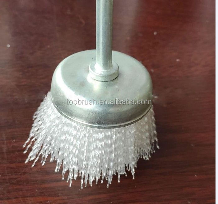 6''  Nylon Bristle Cup Wire Brush Shank Filament 80 Grit Abrasive wire polishing Brush with 5/8