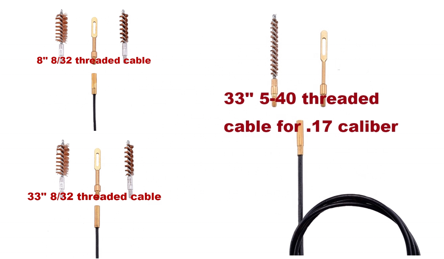 17 .223 .357/9MM .40 12GA Phosphor Bristle Bore Brushes with Flexible Threaded Bore Cleaning Coated Cables Gun Cleaning Kit