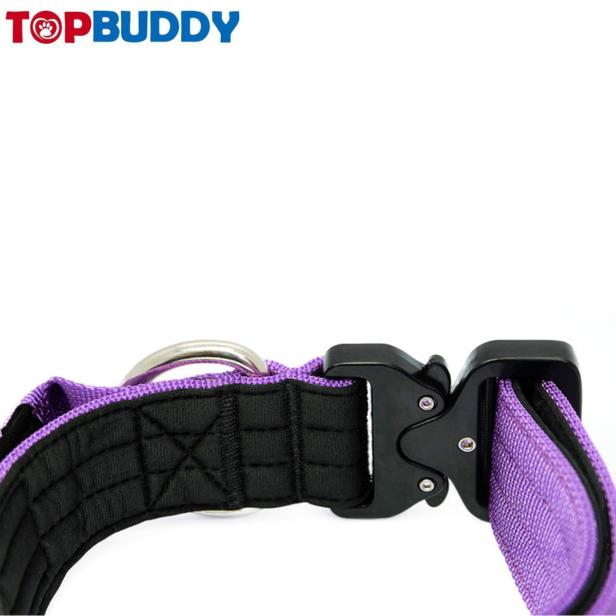 TOPBUDDY Triple Stitched Combat Dog Collar with Stainless Steel D Loop