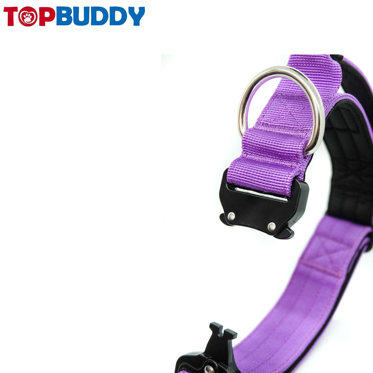 TOPBUDDY Triple Stitched Combat Dog Collar with Stainless Steel D Loop