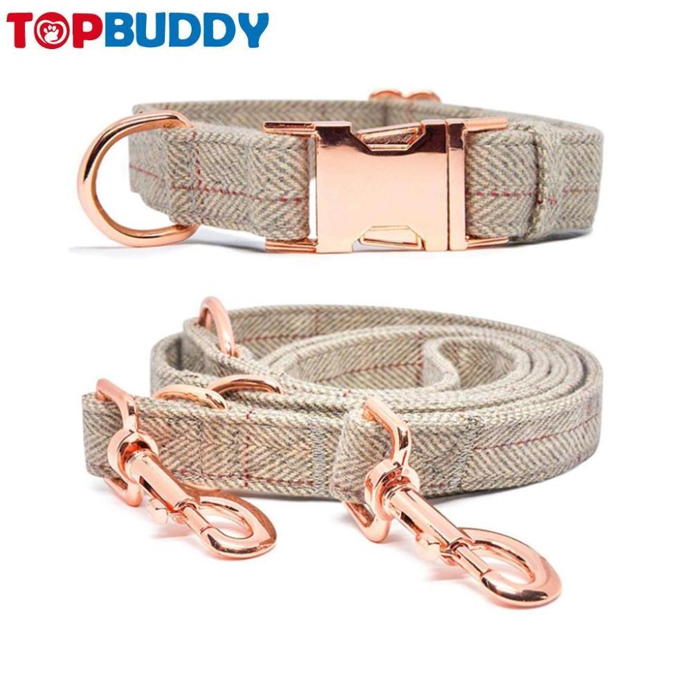 Heavy Duty tweed wool fabric for Dog Collar And Leash One Set with Rose Gold in all season