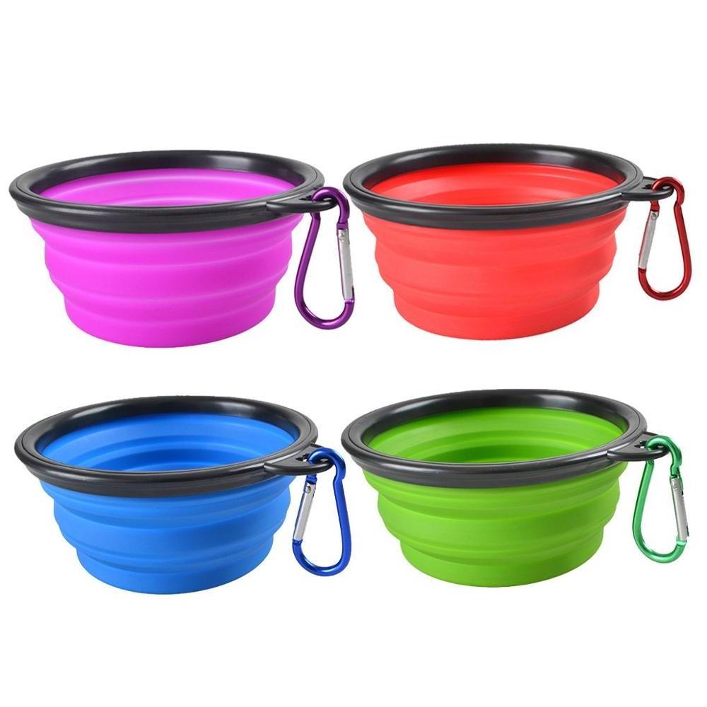 Factory Supply Travel soft Portable Pet bowls feeders Silicone Folding dog Bowls with Carabiner