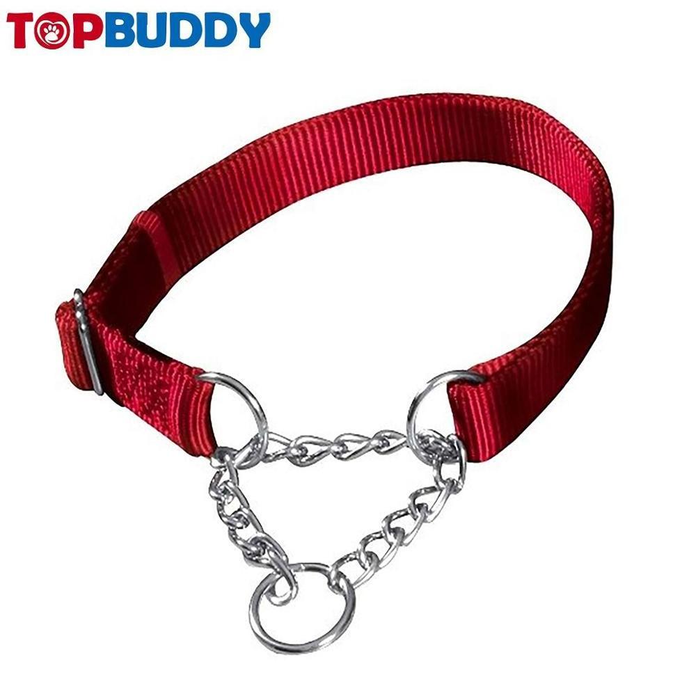 Free sample Wholesale Adjustable Nylon Martingale Dog Collar With Stainless Steel Choke Chain Loop