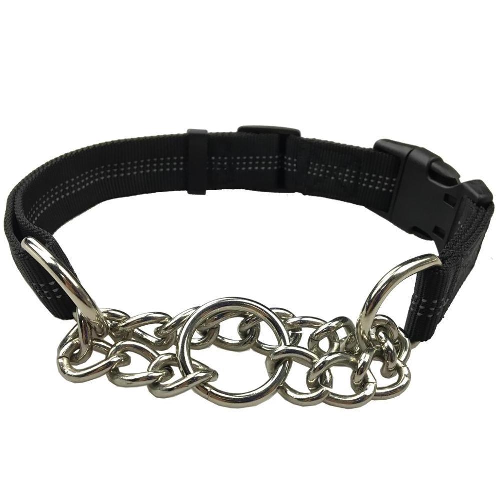 Free sample Wholesale Adjustable Nylon Martingale Dog Collar With Stainless Steel Choke Chain Loop