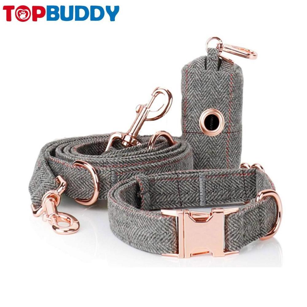 Heavy Duty tweed wool fabric for Dog Collar And Leash One Set with Rose Gold in all season