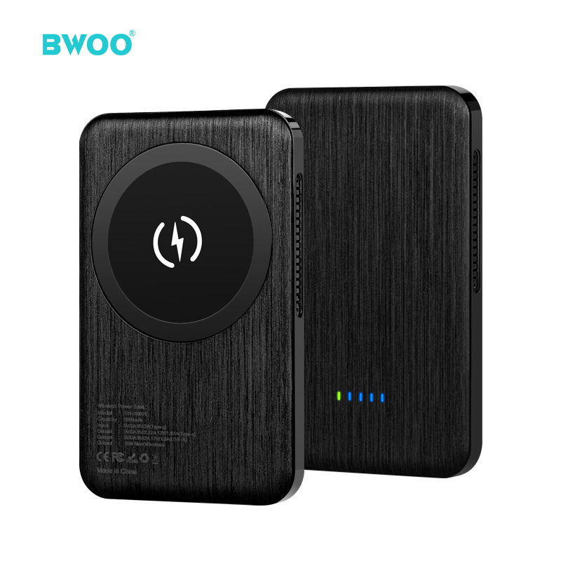 BWOO hot selling mini 5000mah power bank ultra thin 15w fast charging magnetic wireless power bank