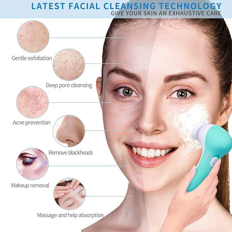 7 in 1 Face Exfoliating Electric Facial Cleaner Silicone Scrub Pore Cleaner Spin Sonic Facial Cleansing Brush