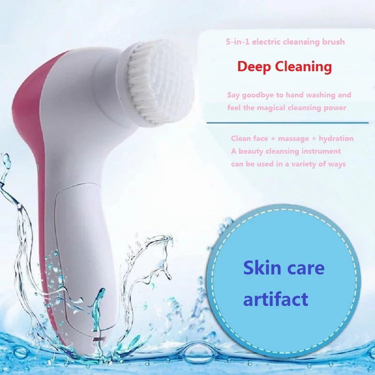 Multi-functional Electrical 5 in 1 Skin Face Deep Wash Cleanser Massager Electric Facial Cleansing Brush