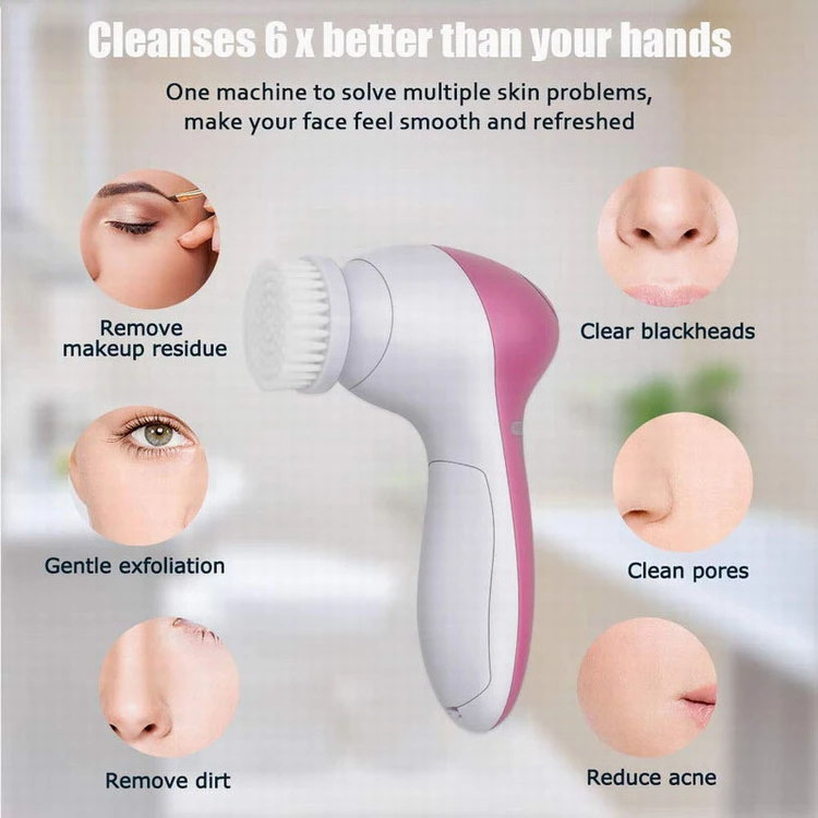 Multi-functional Electrical 5 in 1 Skin Face Deep Wash Cleanser Massager Electric Facial Cleansing Brush